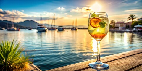 Obraz premium Refreshing wine spritzer enjoyed on a sunny day by the waterfront , waterfront, summer, wine, spritzer, refreshing, leisure