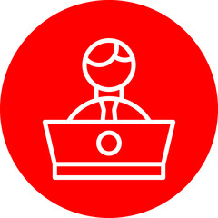 Office Worker Vector Line White Circle Red