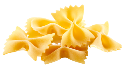 A pile of uncooked farfalle pasta, showcasing their bow-tie shape and golden color, perfect for various culinary dishes.