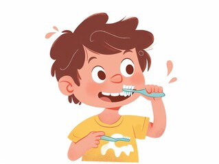 A child brushing his teeth. illustration. AI generated