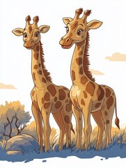 Obraz premium Two Giraffes Standing in a Grassy Field