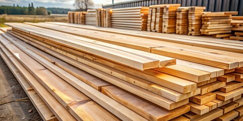 Fototapeta premium A close-up image of freshly cut lumber planks and boards , wood, timber, construction, building materials, hardwood