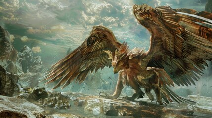 A harpy is a creature from Greek and Roman mythology, a monster with a woman's head and a bird's body. Harpies symbolize storm winds. 3D Rendering.,