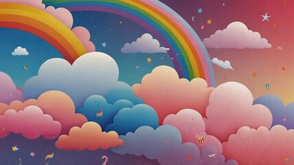 rendering of colorful pastel clouds and rainbow generate ai 