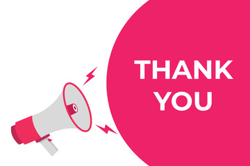 thank you button, banner, label, template for website. thank you text with colorful megaphone icon
