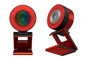 Webcam staying on stand isolated on white background with clipping path. 3D rendering of security web camera for online video chat and conference
