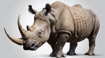 Fototapeta premium A Rhinoceros or Rhino is standing isolated on white background