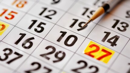 Academic calendar highlighting important dates