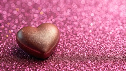 Fototapeta premium Heart shaped chocolate on pink glitter background, perfect for Valentine's Day celebration , love, romantic, sweet