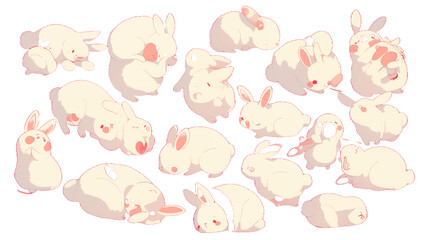 Obraz premium 「【高品質】可愛すぎる白ウサギのイラストセット - あらゆるデザインに最適な透明背景付き