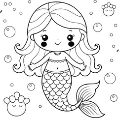 Hand drawn mermaid coloring book for adult illustration