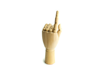 Wooden hand of mannequin on white background