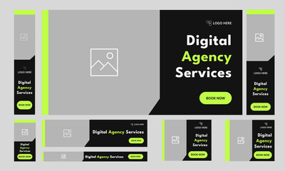 Digital business agency best services set banner for social media post, digital banner, web bundle banner design, customizable vector eps 10 file format