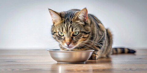 Cat eating a bowl of pet food, cat, pet, food, bowl, mealtime, feline, nutrition, diet, tasty, hungry, delicious, feeding