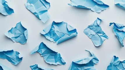 Blue Crumpled Paper on White Background