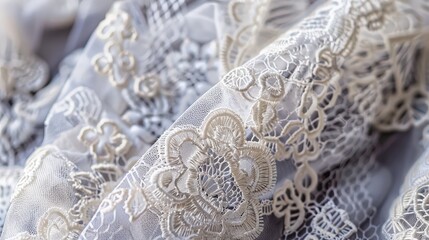 Obraz premium An intricate texture of lace, with delicate patterns and fine details. The elegant and feminine appearance adds a touch of sophistication and grace, perfect for romantic and vintage themes.