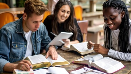 A Friends studying the Bible together The concept of dissemination of rice fields.