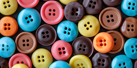 Fototapeta premium Lots of colorful buttons for clothes sewing essentials on wooden background 