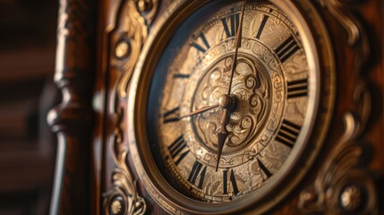 Antique grandfather clock ticking in the corner