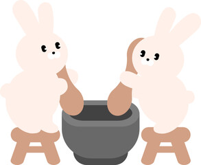 절구로 떡찧는 두마리 토끼 © 해은 이