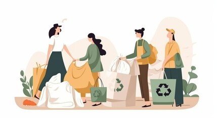 Naklejka premium A group of people are sorting through trash and recycling