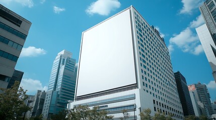 Obraz premium Blank Billboard on Modern Skyscraper in City