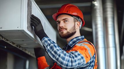 Construction Worker Checking HVAC Unit Illustration