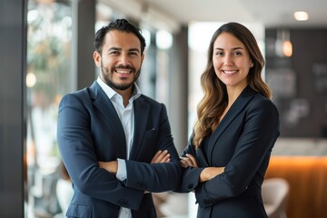 A Latin Lawyers Team Both genders smile at the camera. modern office background advertising scene
