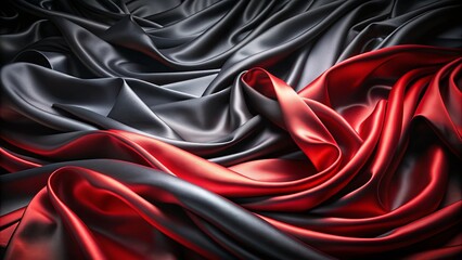 Obraz premium Luxurious black and red satin fabric with soft waves and abstract patterns , luxury, shiny, silk, cloth, background, texture