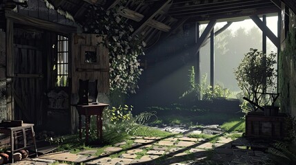 Old abandoned house in the dark