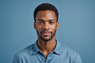 Obraz premium Content African American male in casual wear looking at camera , blue background