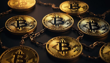 Closeup of golden bitcoin BTC cryptocurrency with dark black background. crypto coins 3d illustration.and bitcoin wallpaper11