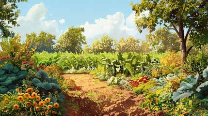 Vegetable garden in late summer background