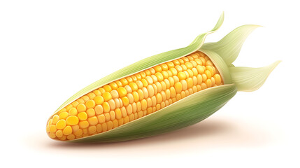 A detailed illustration of a fresh ear of corn partially wrapped in its green husk, ideal for themes related to agriculture, harvest, or healthy eating.
