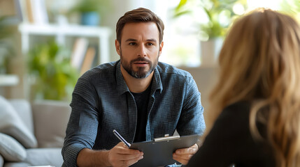 Man Talking to Woman in a Meeting Illustration
