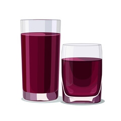Full glasses of pink juice isolated on white background. Vector illustration in flat style with drink. Clipart for card, banner, flyer, poster design