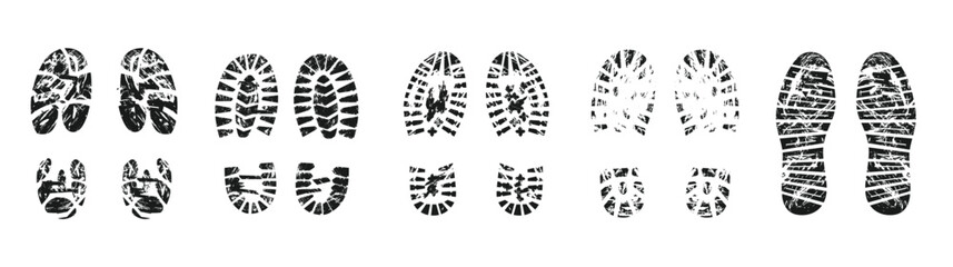 Grunge silhouette of footprint vector illustrations set