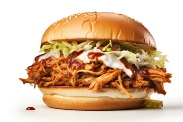 Prompt Pulled Pork Sandwich , white background.