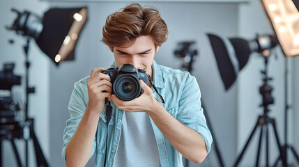 Young Photographer Taking a Photo in a Studio Photo Shoot