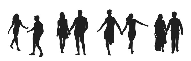 Flat design couple holding hands silhouette.