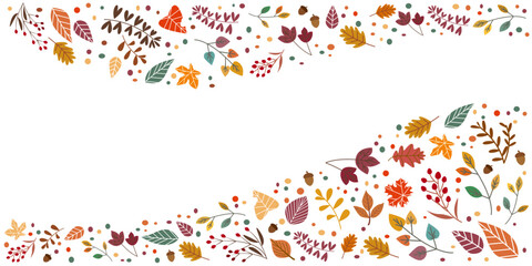 Colorful autumn leaves decoration pattern. Autumnal elements design background. Vector illustration.