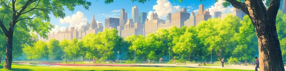 Obraz premium Enchanting Central Park Ice Skating Fantasy: Anime-Style Winter Wonderland in New York. Dreamy 4K Digital Art Blending Urban Charm and Magical Snowy Scenery, Perfect for Tourism Promotion, Holiday Mar