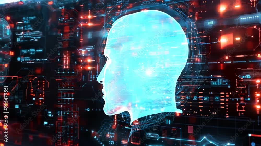 Aufkleber AI controls various systems in the cyber world, security systems Emphasis on presenting cutting-edge technology and AI challenges