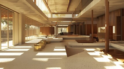 Usonian Architecture Environment. AI generated art illustration.