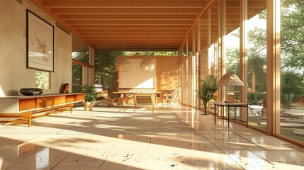 Fototapeta premium Usonian Architecture Environment. AI generated art illustration.