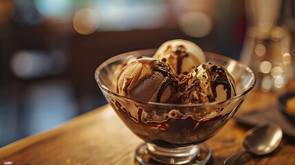 Paramount Pleasure: Sumptuous Chocolate Ice Cream Sundae Drizzled with Syrup