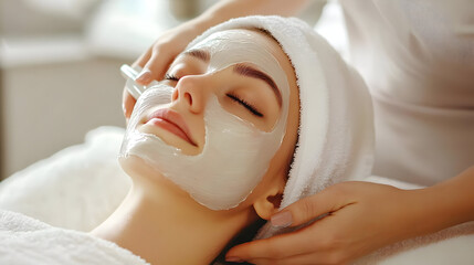 Woman Receiving Facial Treatment with White Mask - Photo