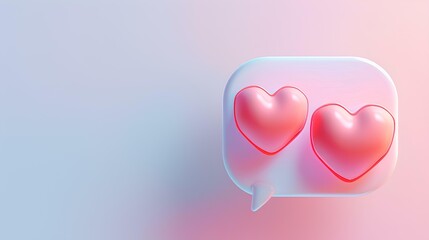 three pink hearts in white speech bubble on light gradient background, design is perfect for Valentine's Day, special event lovecore. Use for adorable wallpaper, warmth to your phone screen.