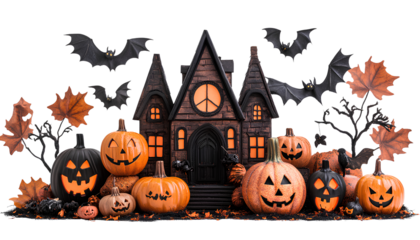 Halloween decorations elements isolated on transparent background