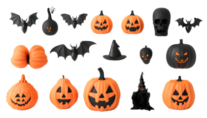 Halloween decorations elements isolated on transparent background